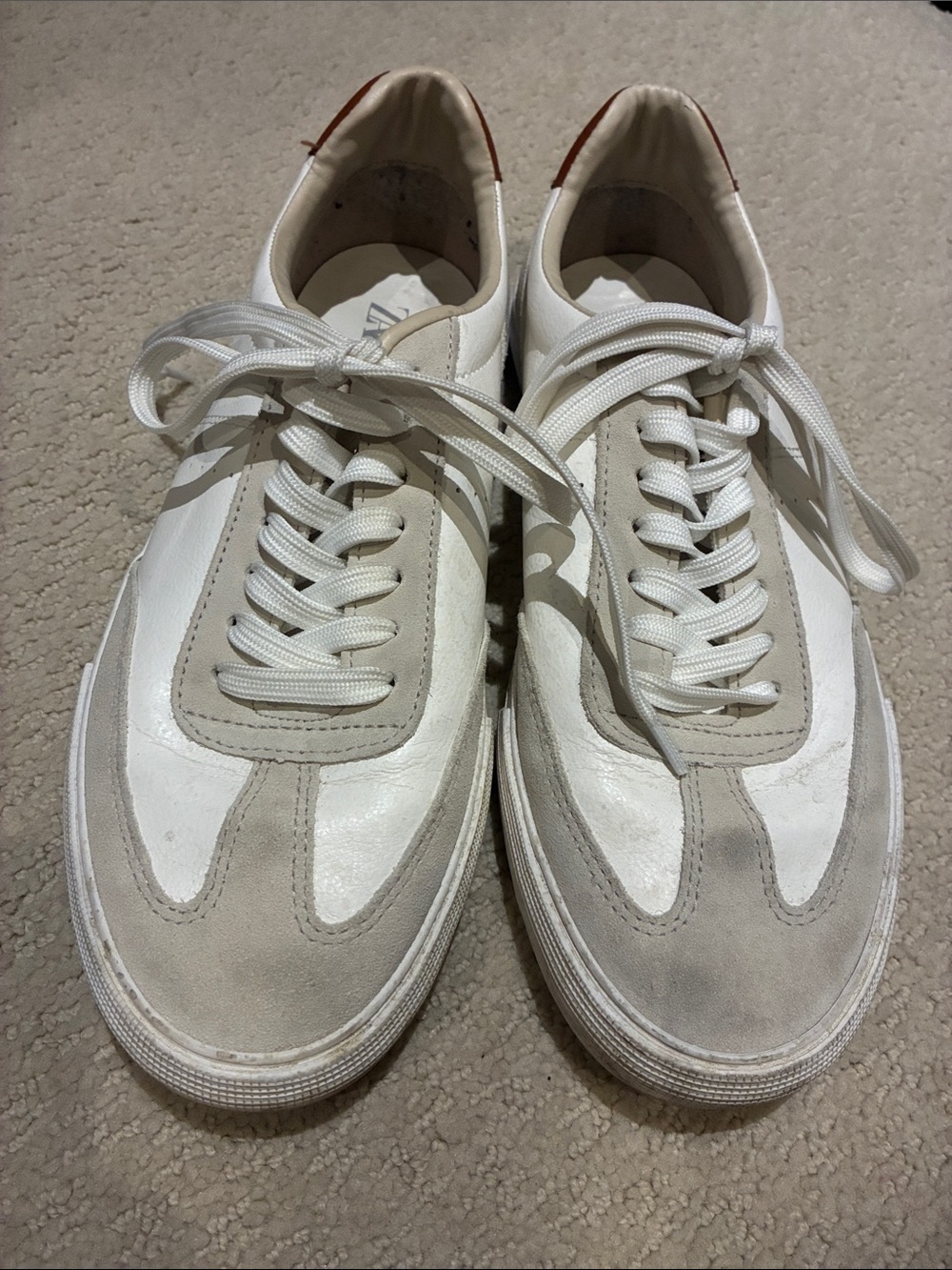 Zara Men's White Leather Low Top Sneakers GAT Style EU 43 / US 10 👵